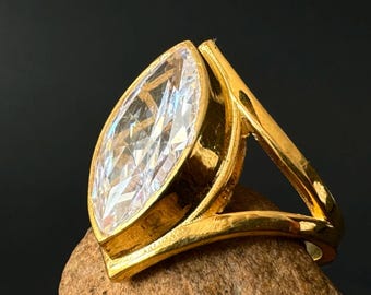 Crystal Elf Ring, 925 Sterling Silver Golden Elven Ring of Fire