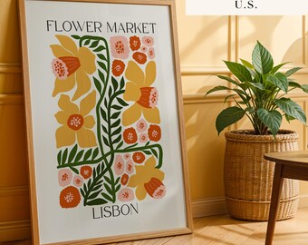 Lisbon Flower Market Print Botanical Art City Print Floral Wall Art Matisse Style Flower Wall Art Home Decor Trendy Wall Art Spring Print