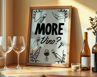 More Vino Wine Retro Art Bar Cart Digital Wall Art Decor Preppy Wall Print WIne Lover Wall Art Bar Art Trendy Bar Sign Cocktail Poster
