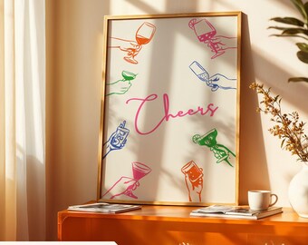 Cheers Digital Art Bar Cart Retro Wall Art Decor Preppy Wall Print Cocktail Poster Bar Art Trendy Bar Sign Cocktail Poster Print Art Digital