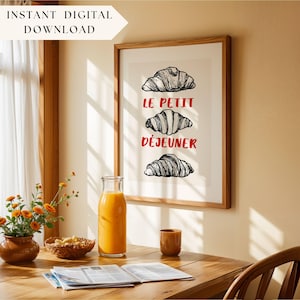 French Wall Art Kitchen Digital Download Breakfast Printable Le Petit Dejeuner Poster Bakery Decor Restaurant Food Illustration Print
