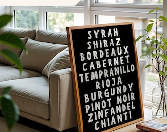 Wine List Instant Download Wine Bottle Cocktail Poster Bar Art Cocktail Wall Art Bar Cart Art Alcohol Poster Printable Wall Art Red Wine