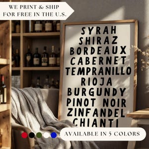 Impresión de carta de vinos, póster de cóctel, arte de bar, arte de cóctel para pared, arte de carrito de bar, póster de alcohol, arte de pared de bar, decoración del hogar, impresión artística, decoración de pared, vino tinto