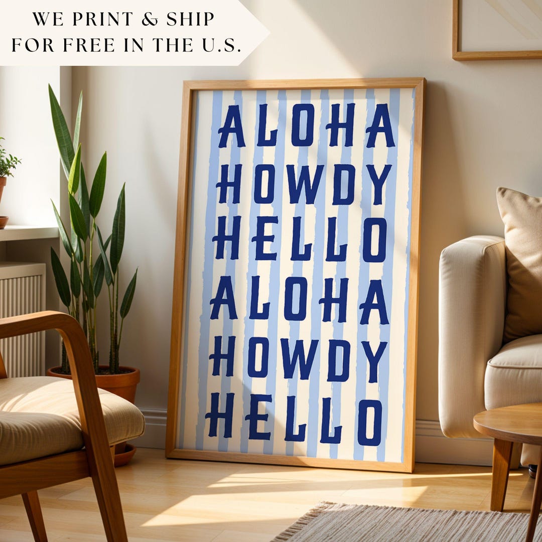 Aloha Howdy Hello Wall Art Print Modern Typography Print Stripes ...