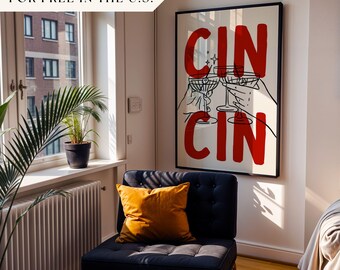 Cin Cin Cheers Print Canvas Bar Wall Art Cheers Sign Bar Cart Decor Bar Cart Art Kitchen Wall Art Kitchen Wall Decor Cheers Wall Decor Art