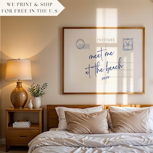Carte postale Rencontrez-moi à la plage Impression d'art mural Décoration de maison de plage minimaliste Illustration de l'océan dessinée à la main Dessin au trait nautique Art maison de vacances