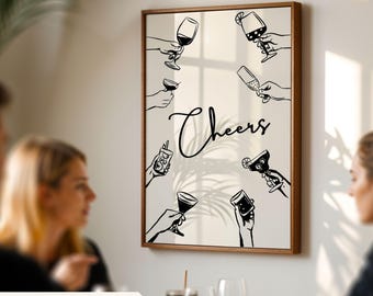 Cheers Retro Digital Art Bar Cart Digital Wall Art Decor Preppy Wall Print Cocktail Poster Bar Art Trendy Bar Sign Cocktail Poster Print Art