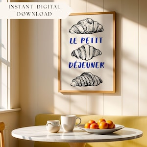 Kitchen Digital Download French Croissant Wall Art Breakfast Printable Petit Dejeuner Poster Bakery Decor Restaurant Food Illustration Print