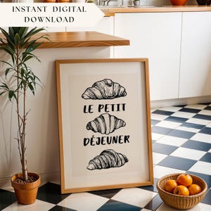 French Kitchen Digital Download Croissant Wall Art Breakfast Printable Petit Dejeuner Poster Bakery Decor Restaurant Food Illustration Print