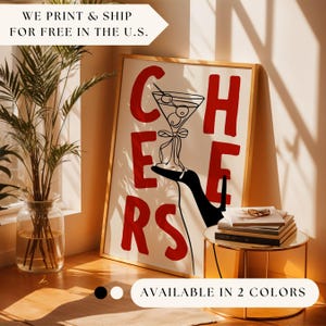 Impresión de saludos, cóctel retro, impresión de saludos, arte, carrito de bar, decoración de cocina, arte de pared grande, impresión de pared preppy, póster de cóctel, arte de bar, pared de cócteles