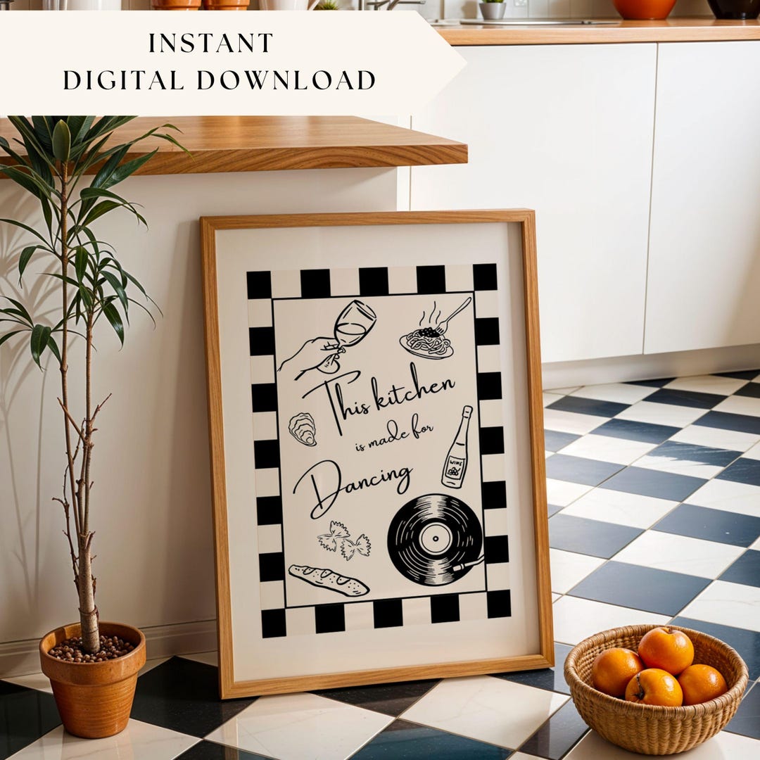 kitchen wall art set of 6 fun foodie prints this... This Kitchen is Made for Dancing Print Retro Kitchen Wall Decor Vintage ...