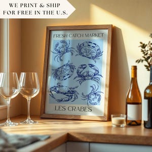 Crabs Art  Seafood Market Art Print Matisse Inspired Kitchen Decor Coastal Seafood Market Wall Art Nautical Art Hand Drawn Whimsical Art