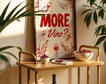 More Vino Wine Retro Art Bar Cart Digital Wall Art Decor Preppy Wall Print WIne Lover Wall Art Bar Art Trendy Bar Sign Cocktail Poster