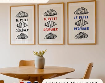 French Kitchen Wall Art Croissant Print Breakfast Decor Petit Dejeuner Poster Bakery Wall Decor Restaurant Artwork Food Illustration Print