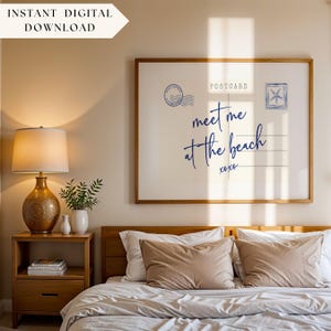 Impresión de arte mural con postal "Encuéntrame en la playa", decoración minimalista de casa de playa, ilustración del océano dibujada a mano, descarga instantánea, arte lineal náutico