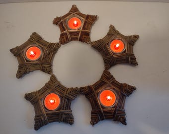 Set of 5 home grown hand-skeined willow tealight candle holders.