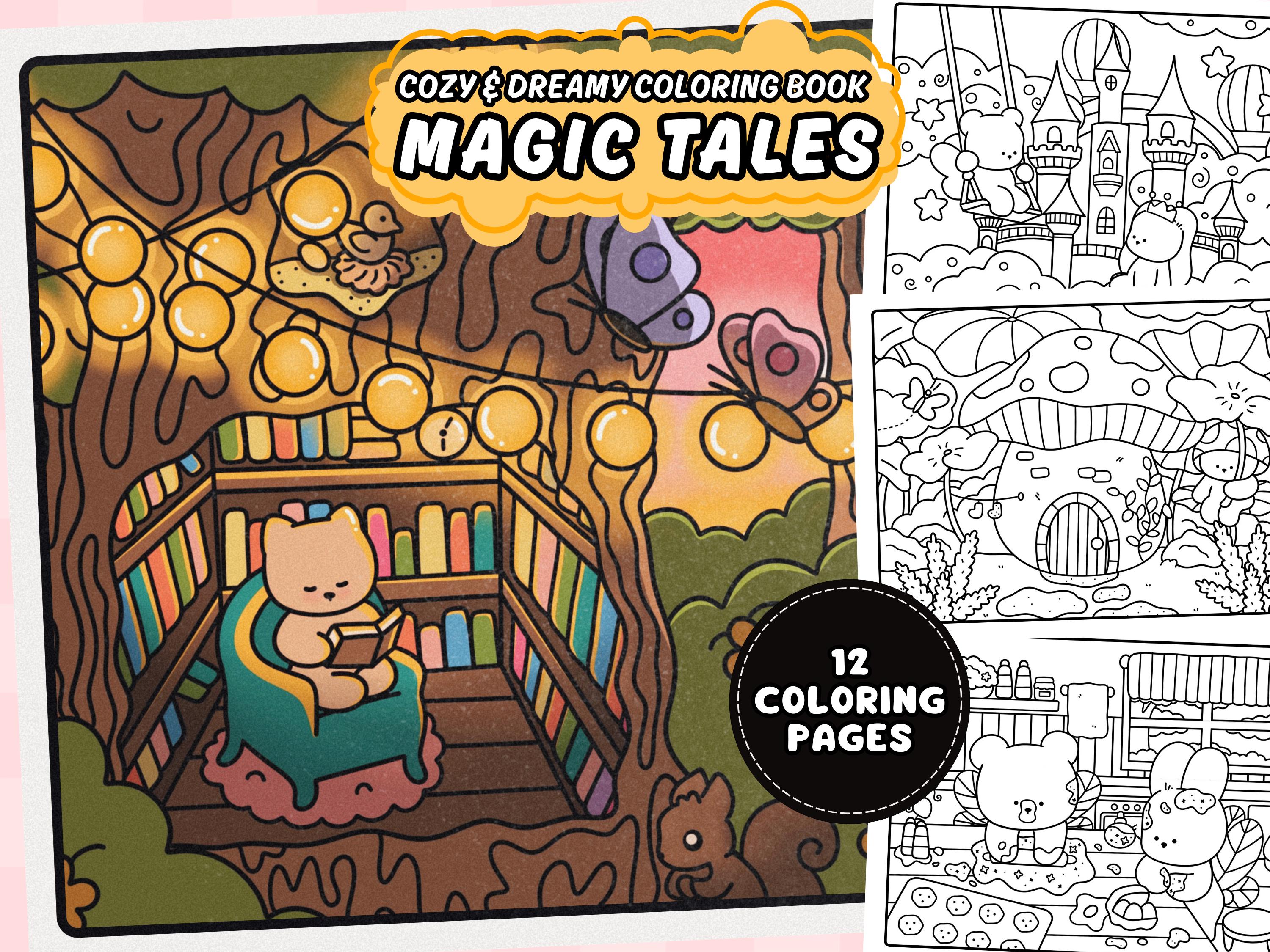 Magic Tales Kawaii Fairytale Coloring Book for Adults – 12 Hand-Drawn Printable Pages, Aesthetic Coloring Sheets, Instant Digital Download