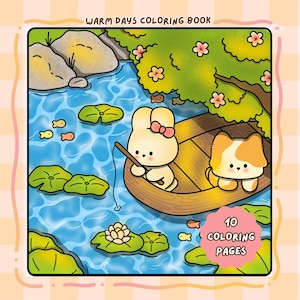 Hand-Drawn Summer Kawaii Coloring Pages for Adults – 10 Printable Coloring Sheets, Aesthetic Coloring Book, Instant Digital Download PDF