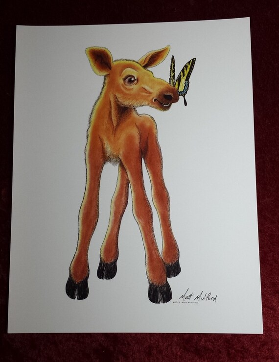 Baby Moose And Butterfly Print Etsy
