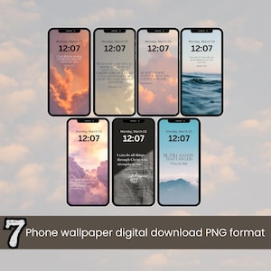 Bible Verse Wallpaper Background, 7 Pack, Christian Lockscreen Phone Wallpaper, Scripture Painting Quotes, iPhone Android, daily wallpaper