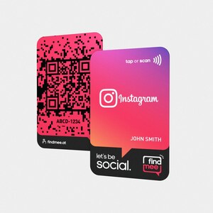 FindMee Instagram NFC Social Media Karte, doppelseitiger QR-Code, individueller Name