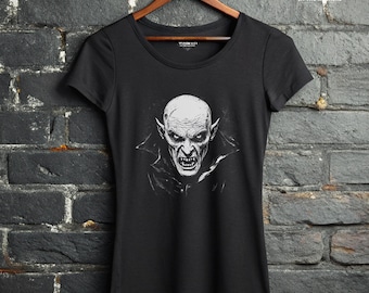 Camiseta de terror Nosferatu, camisa clásica de vampiro, ropa gótica alternativa para mujer, top punk de Drácula