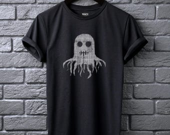 Pixel Ghost Tee Glitch Spirit Shirt Alt Clothing for Men Digital Horror Core Glitchcore Clothing