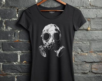 Dystopian Gas Mask Goth Punk Tee - Women's Fitted T-shirt, Stylish Edge