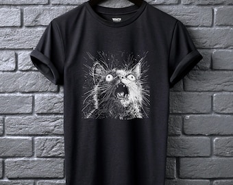 Camiseta de gato poseído, estampado de gato de terror, ropa alternativa para hombre, Weirdcore felino