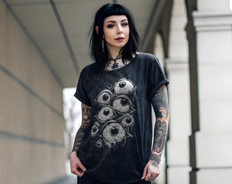 Distressed Tee - Eyeball Graphic Art T-Shirt Goth Punk Alt Darkwave Edgy T Shirt.