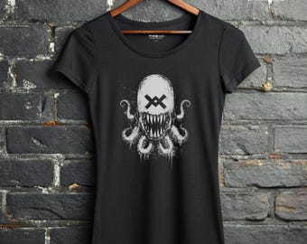 Squid Demon Tee Tentacle Horror Shirt Alt Clothing for Women Kawaii-Cursed Octopus Graphic