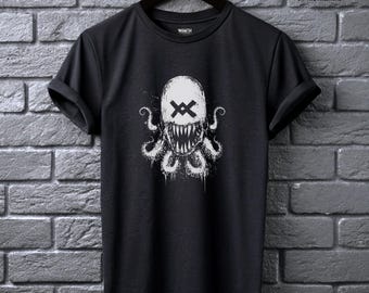 Squid Demon Tee Tentacle Horror Shirt Alt Clothing for Men Cursed Deep Sea Graphic