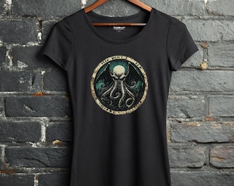 Cthulhu Emblem Tee Lovecraftian Horror Shirt Alt Clothing for Women Ancient Sigil Aesthetic