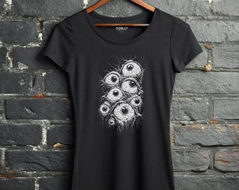 Womens Fitted - Eyeball Graphic Art T-Shirt Goth Punk Alt Darkwave Edgy T Shirt.