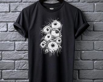 Eyeball Horror Tee Creepy Eye Monster Shirt Alt Clothing Goth Glitchcore Fashion Weirdcore Graphic Top