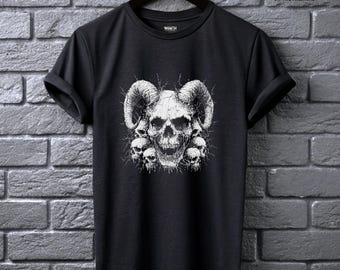 Ram’s Skull Tee Classic Fantasy Horned Skull Shirt Alt Clothing for Men Gothic Metal Aesthetic