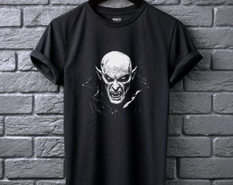Camiseta de vampiro Nosferatu, icono clásico del terror, ropa alternativa para hombre, estética gótica vintage.