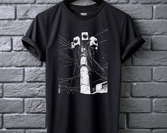 Camiseta Estado de Vigilancia Camiseta con Cámara Distópica Camiseta con Poste Ropa Alternativa para Hombres Estilo Cyberpunk