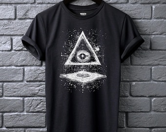 Camiseta del Ojo que Todo lo Ve Camiseta Pirámide Oculta Glitch Ropa Alternativa para Góticos Camiseta Surreal Stargazer Top Gráfico con Símbolo Sagrado