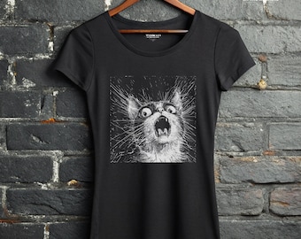 Camiseta de gato del vacío gritando, estilo felino de terror cósmico, ropa alternativa emo punk para mujer, estilo Weirdcore.