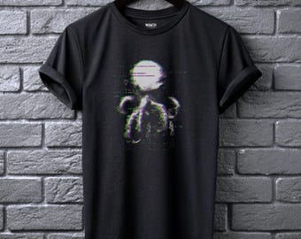 Glitched Cthulhu Tee Eldritch Horror Glitchcore Shirt Alt Clothing for Men Digital Cosmic Dread