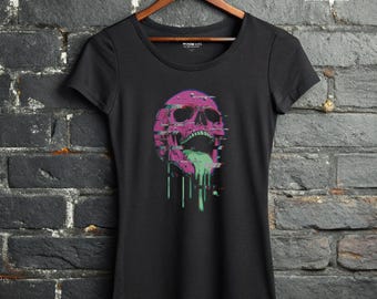 Acid Skull Tee Glitchcore Neon Skull Shirt Alt Clothing for Women Toxic Vaporwave Vibes