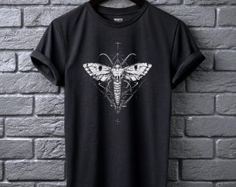 Sacred Death Moth Tee Occult Insect Shirt Alt Clothing for Men Gothic Symbolic Aesthetic
