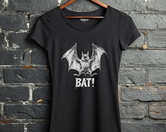 BAT! Tee Gothic Bat Shirt Alt Clothing for Women Dark Fantasy Graphic Vampire Tee Shirt