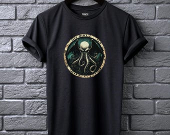 Cthulhu Emblem Tee Lovecraft Horror Shirt Alt Clothing for Men Ancient Eldritch Sigil