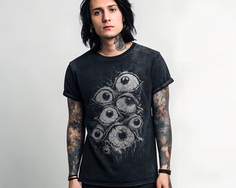 Distressed Tee - Eyeball Graphic Art T-Shirt Goth Punk Alt Darkwave Edgy T Shirt.