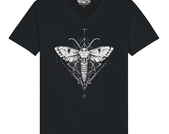 Gothic Death's-Head Moth T-Shirt - V-Neck - Eerie Geometric Design - Unisex Alternative Fashion