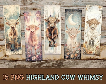 Highland Cow PNG, Bookmark PNG, 15 PNG Bundle, Bookmark Png, highland cow Gift, Cute Bookmarks, Printable Bookmarks, Highland Cow, Cow Print