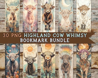 Highland Cow PNG, Bookmark PNG, 30 PNG Bundle, Bookmark Png, Highland Cow Gift, Cute Bookmarks, Printable Bookmarks, Highland Cow, Cow Print