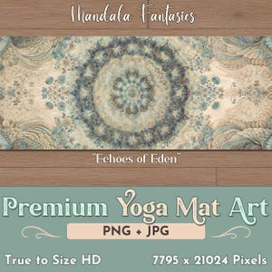 Echoes of Eden Mandala Yoga Mat Art PNG JPG, Tamanho real 7795x21024, 300 dpi, POD Ready, Uso comercial, Yoga Art, Design de tapete de ioga, Png Art